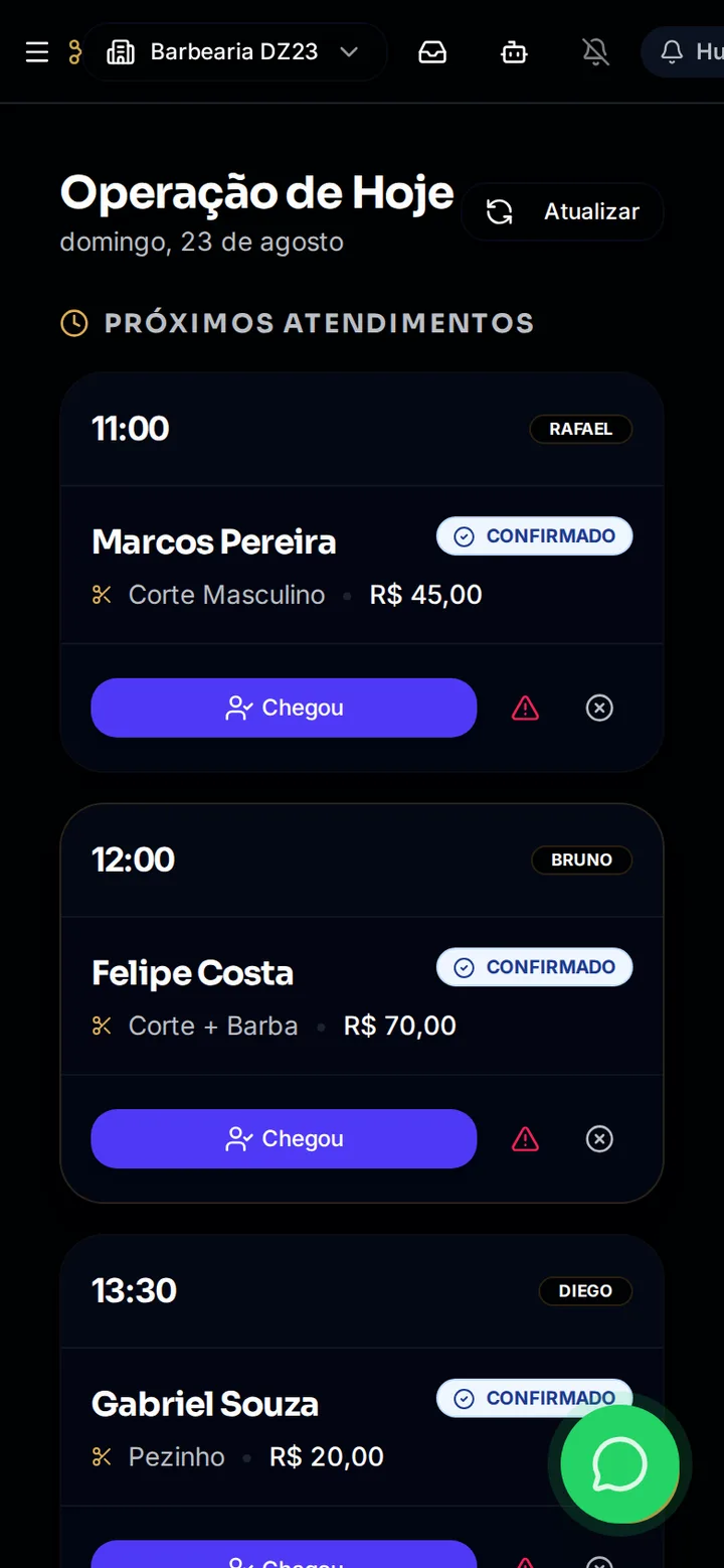 Aplicativo DZ23 no celular — agenda do dia